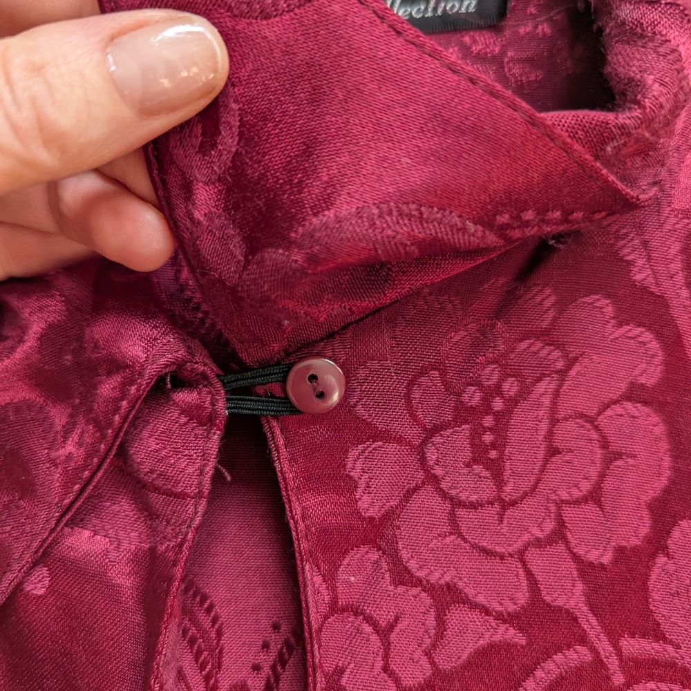 90s Vintage Red Damask Brocade Qipao Style Collared Midi Dress Size 6/7 - Picture 9 of 12